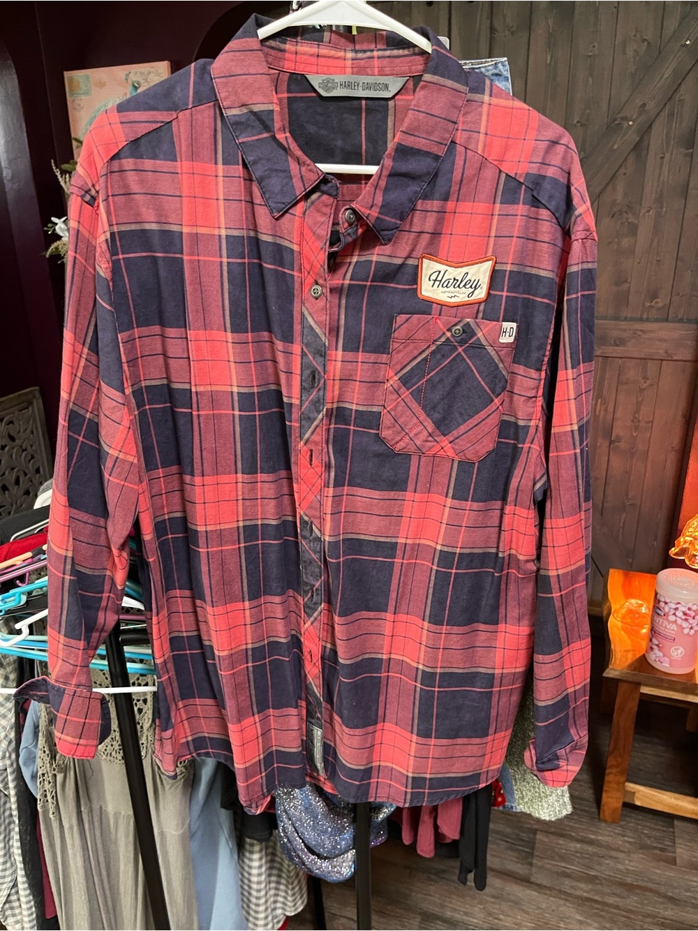 Harley-Davidson Red and Black Plaid Button-Up Shirt